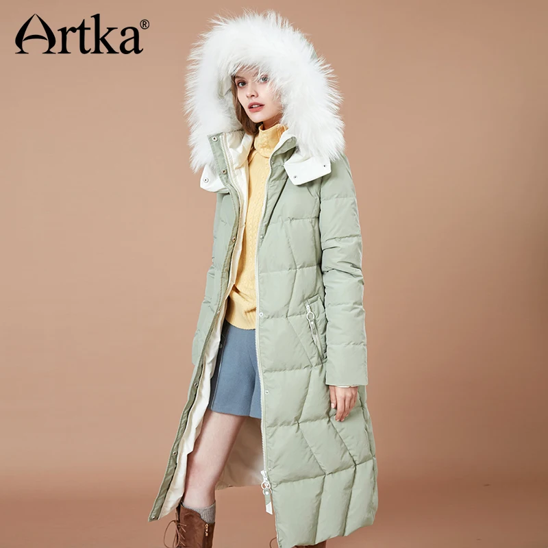 ARTKA 2018 Новинка женское длинное толстое меховое пальто с капюшоном 90% белый утиный