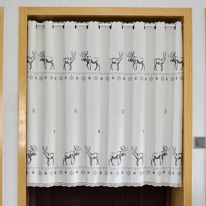 Half Curtain Cotton Cabinet Lace Embroidery Hem Christmas Snowflakes Elk curtain Cupboard for Kitchen Door |