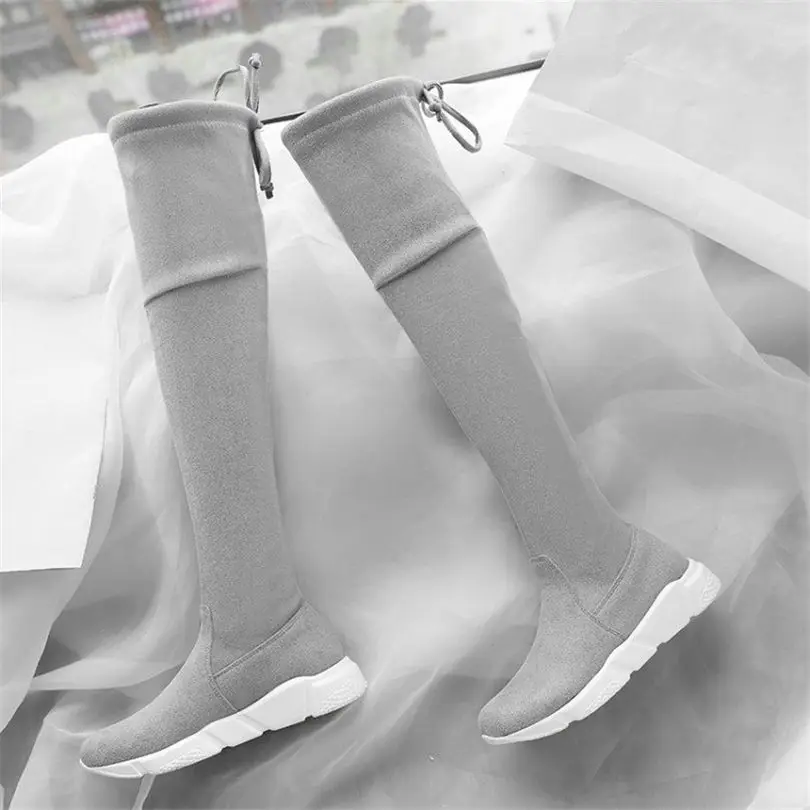 NAYIDUYUN/высокие сапоги до бедра; женские бархатные сапоги на танкетке; Сапоги выше колена на низком каблуке; сапоги для верховой езды; облегающие высокие кроссовки в стиле панк