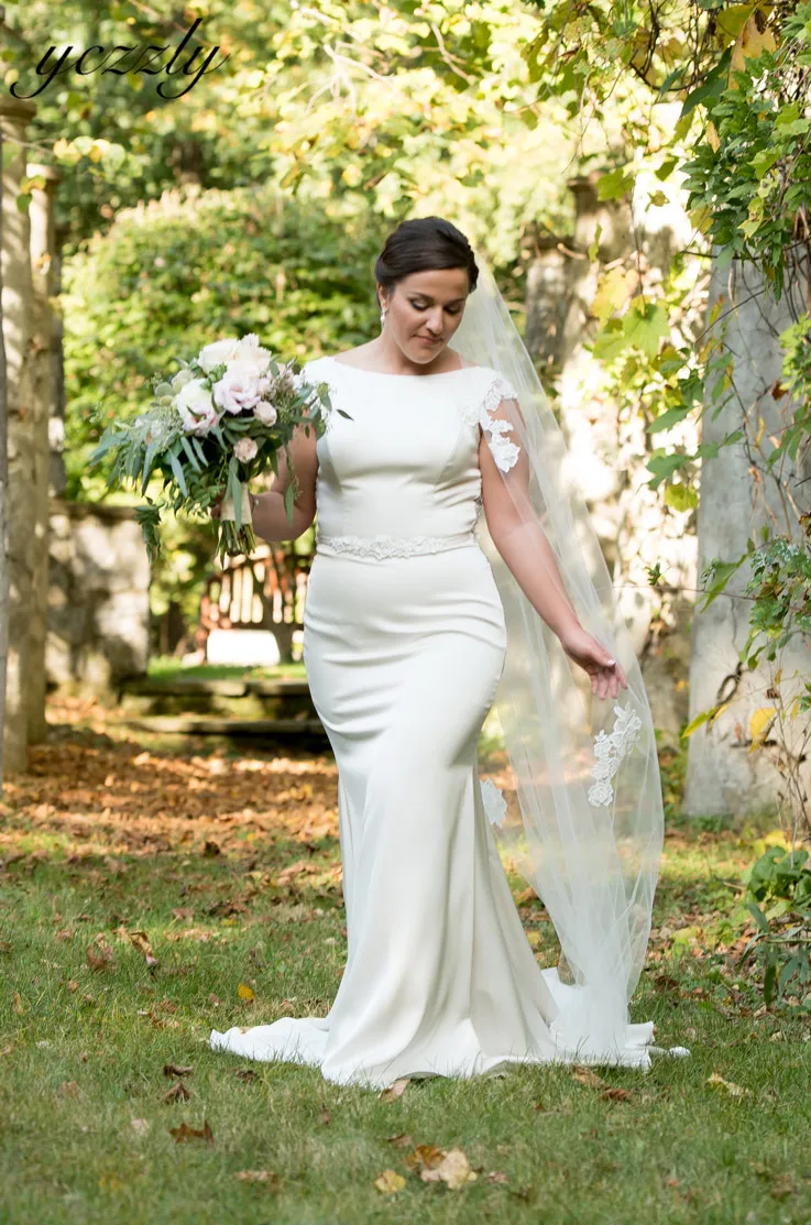 Real Brides Plus Size Wedding Dress 2019 Elegant Backless Soft Satin Mermaid Long Appliques Bridal Gown Big | Свадьбы и торжества