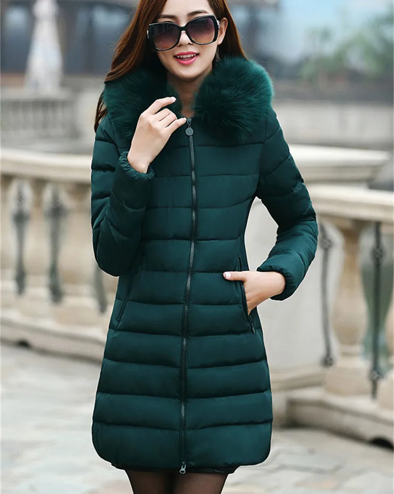 68654 black green Neploe большой меховой воротник с капюшоном зимнее корейское Новое Женское хлопковое пальто женские длинные тонкие парки Роскошная мода пальто размера плюс 68654 - Цвет: 68654 black green