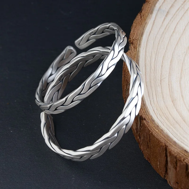 HFANCYW Fine Silver Silk Woven Bracelet Wholesale S990 Antique Thai Craft Interweave Couple Style Bangle Jewelry | Украшения и