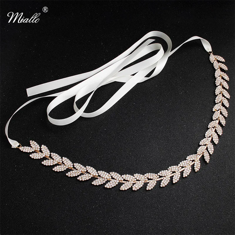 

Miallo Newest Leaves Full Crystal Wedding Women Belts & Sashes for Bride Bridesmaids Skinny Sashes Bridal Dress Accessories