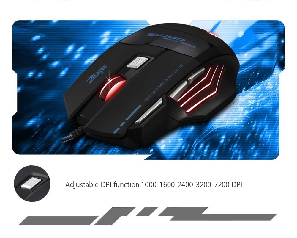Zelotes T-80 игровая мышь 7200 dpi подсветка многоцветный светодиодный оптическая 7 кнопок мышь геймер USB Проводная игровая мышь для Pro Gamer