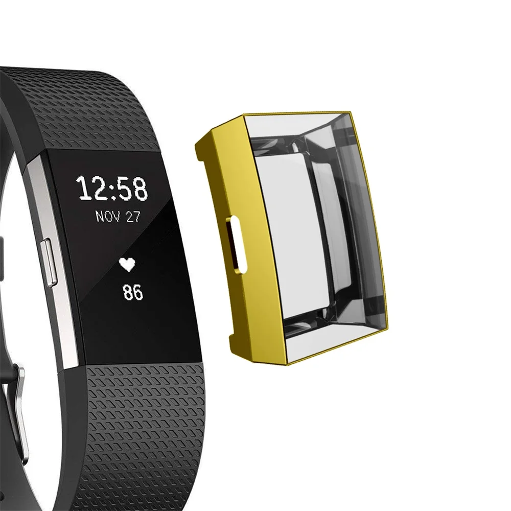 Gold Для браслета FitBit Charge 2, сменный Мягкий силиконовый чехол, аксессуары, полный защитный чехол из ТПУ, защитная рамка для экрана - Цвет: Gold