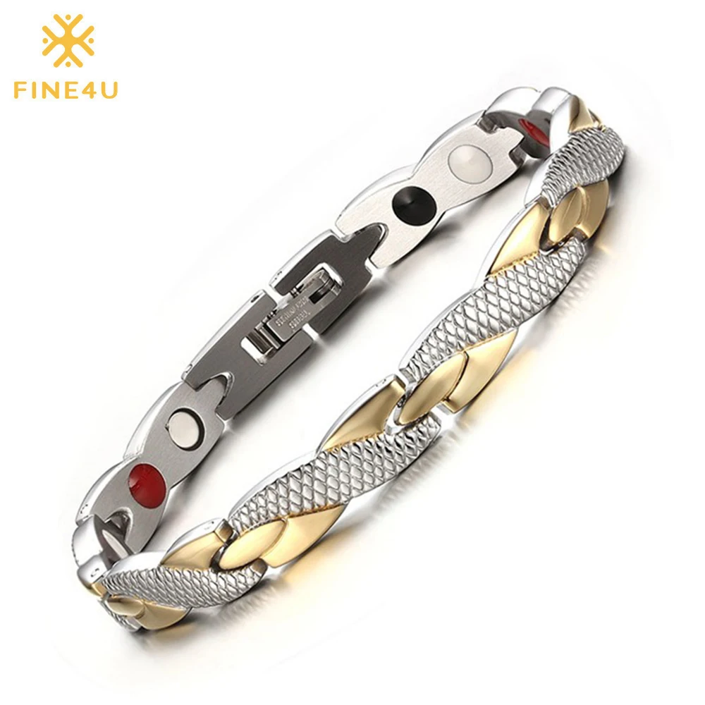 FINE4U B079 скрученный здоровья магнитный браслет для женщин 316L браслеты из