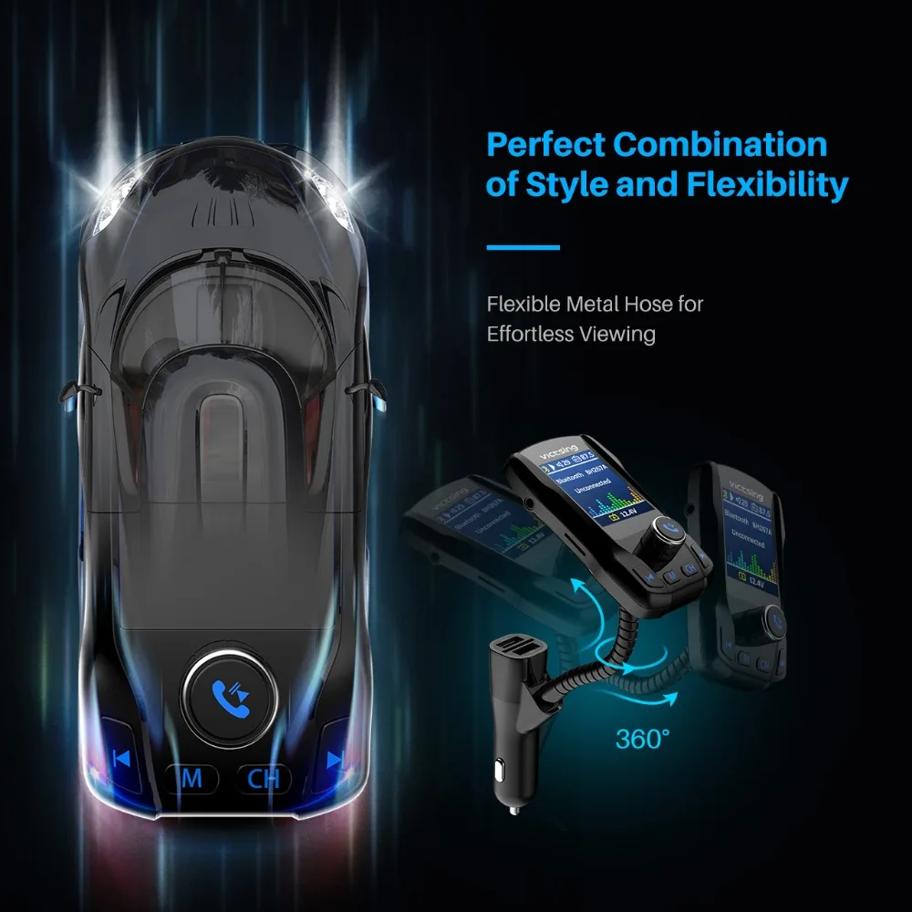 VicTsing FM передатчик беспроводная Bluetooth гарнитура Хэндс фри, 1,8 ЖК-экран 5V 2.1A 3 порта USB зарядное устройство Bluetooth радио передатчик адаптер