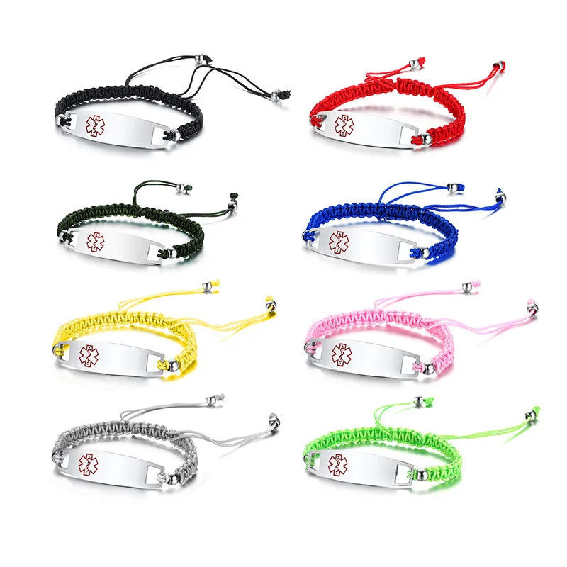 Персонализированные Дети браслет регулируемые веревки цепи красный медицинский