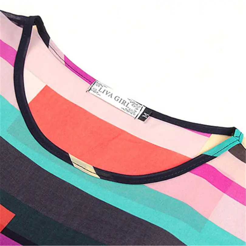 

CHSDCSI Chiffon Blouse Striped Summer Tops Plus Size Women Clothing O-NeckBlouses Casual Rainbow Short Sleeves Womens Shirts