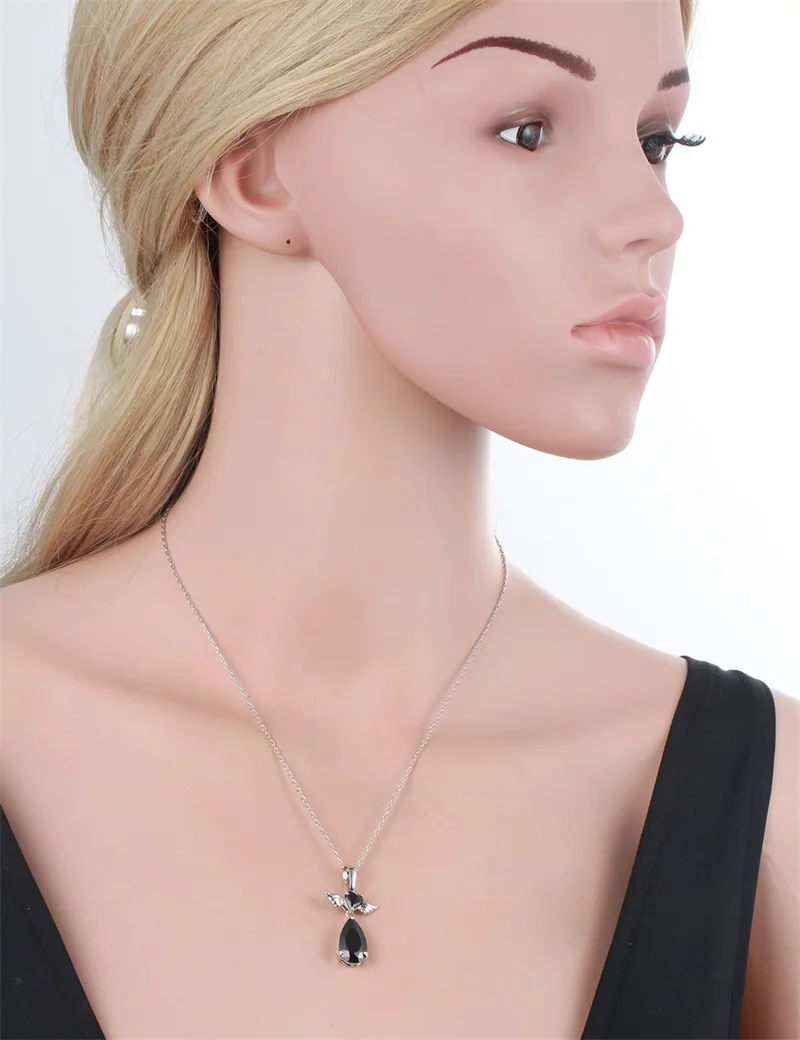 Ожерелье с подвеской в виде крыла ангела черным фианитом|jewelry chain necklace|jewelry gold