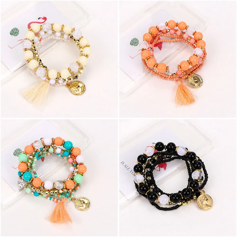 Женские винтажные браслеты с разноцветными бусинами браслет подвесками и