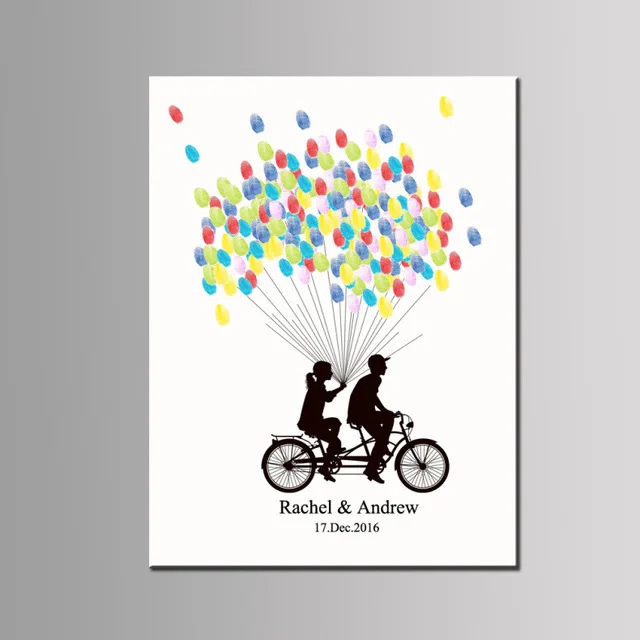 

Free personalised the bride and groom bicycle lovers wedding leave fingerprint engagement party and wedding decoration name date