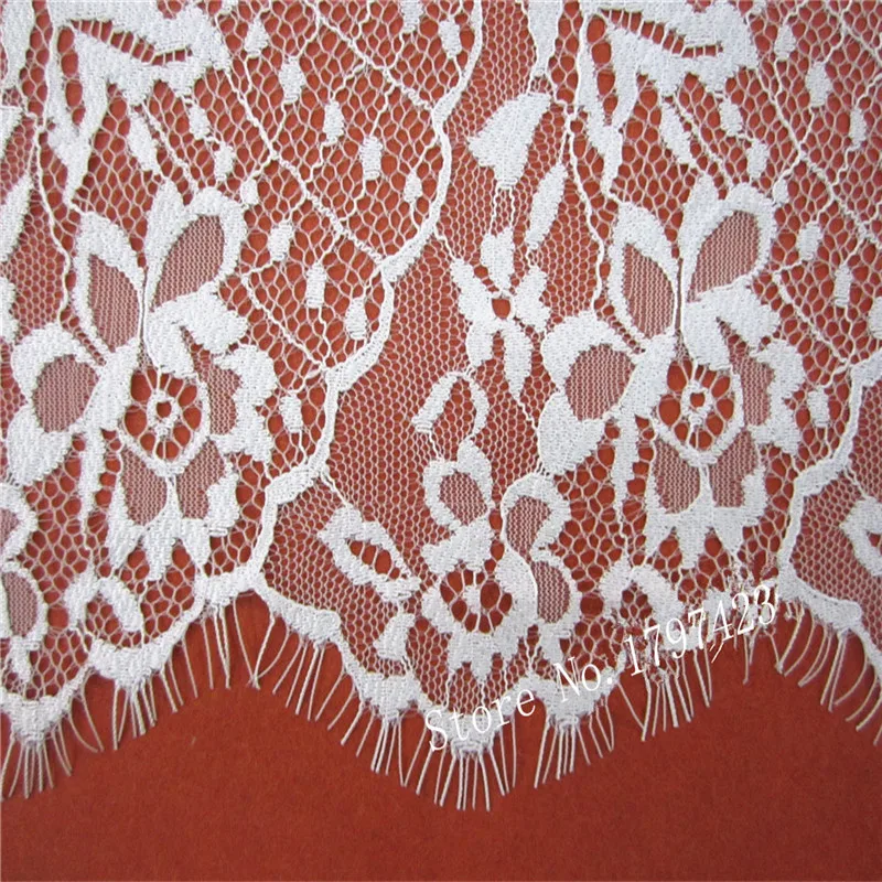 

New arrival 3M/lot Eyelash Lace width 150cm DIY Decorative High Quality Soft Off Nylon Eyelash Lace Trim Wedding Dress Fabric