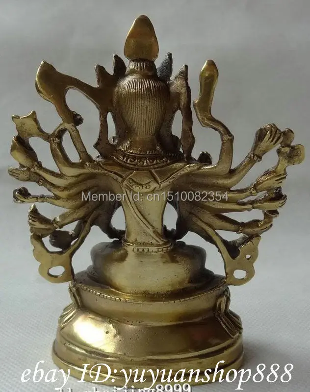 Тибетский латунный буддизм Joss 1000 Hands Kwan-yin GuanYin статуя богини Будды | Дом и сад
