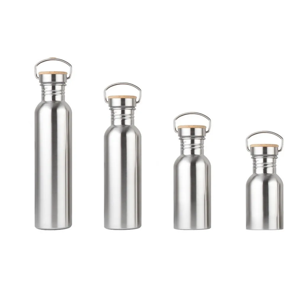 Портативная бутылка для воды из нержавеющей стали с бамбуковой крышкой