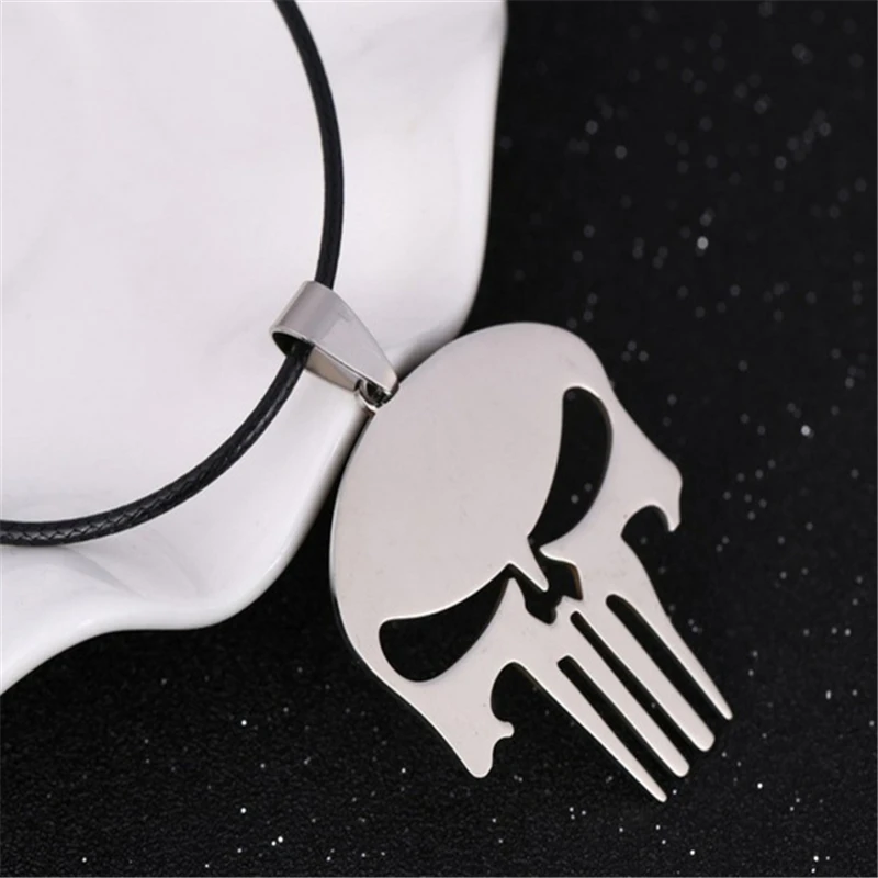 MARVEL супергерой Череп Каратель черный рыцарь нержавеющая сталь кожаная цепочка