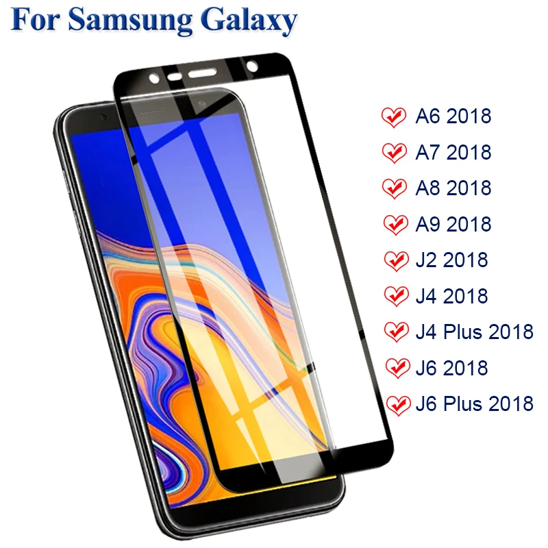 Защита экрана для Samsung Galaxy A6 A7 A8 A9 2018 закаленное стекло J2 J4 J6 J8 Plus полное покрытие