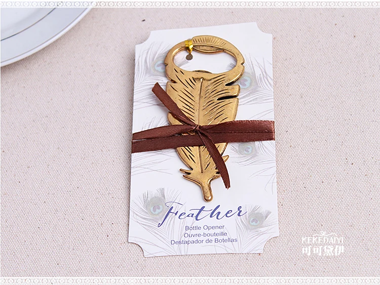 Подарочные и подарки для гостей на свадьбу открывалка бутылок с перьями Золотое