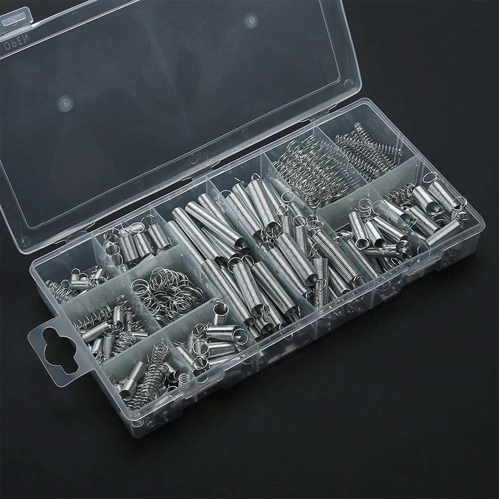 

200pcs Extension Spring Tension Pressure Compression Springs Assortment Set With Plastic Box Hardware Tools Kit