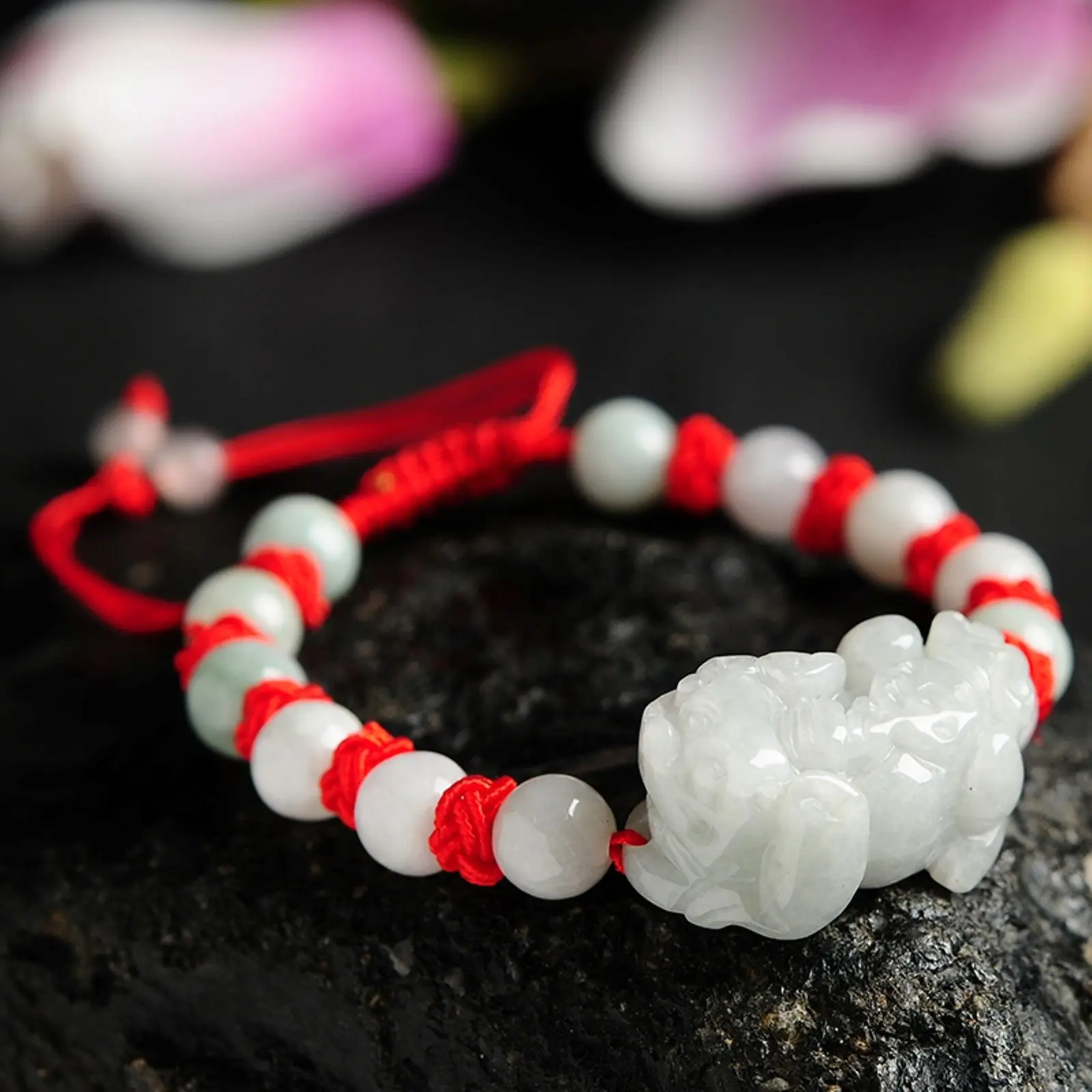 Натуральный жадеит нефрит счастливые бусы & Bless Pixiu вязаный браслет|Гибкие и