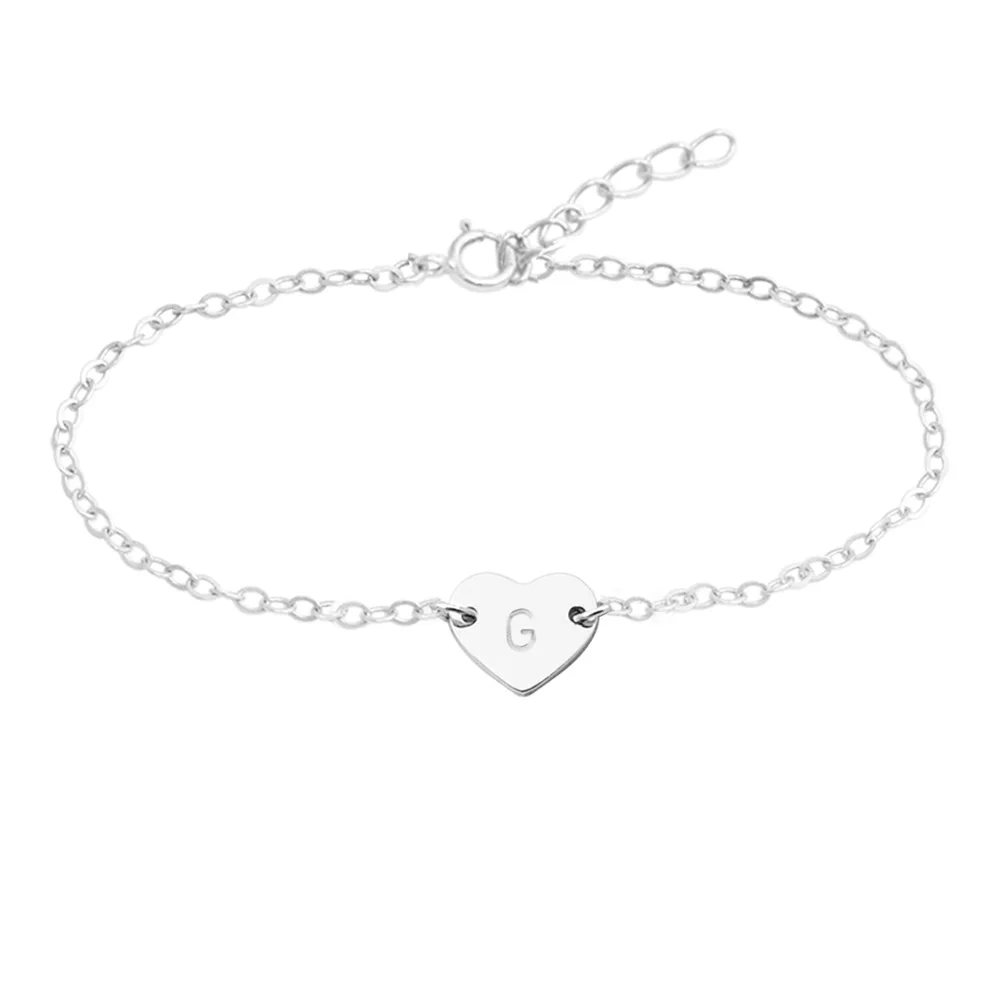 

Personalized Heart Bracelet Custom Letter Charm Bracelet, Engraved Heart Bracelet Friend Gift Anniversary Gift Bridesmaid Gift