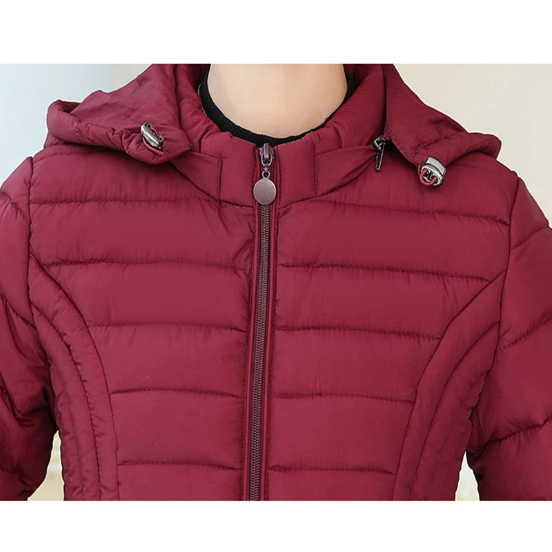 

Best Mother Gift Women's Medium Long Section Cotton Coat Fashion Ladies Warm Outwear Hooded Red/Black Color Female Clothing