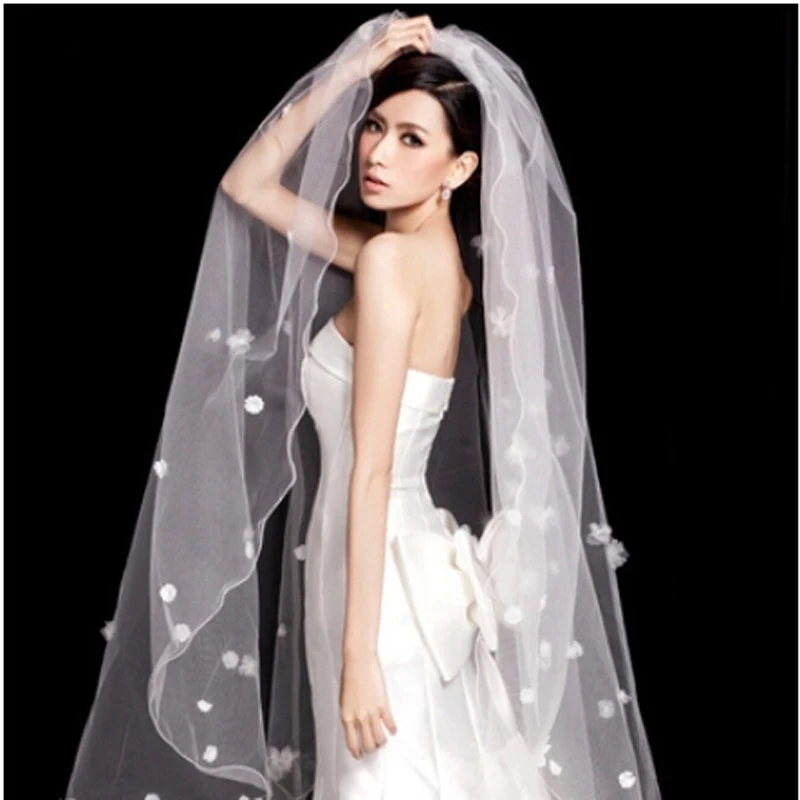 Мужская мода шелковый Veil Лонг Продольный цветок Свадебная Фата Свадебное Платье
