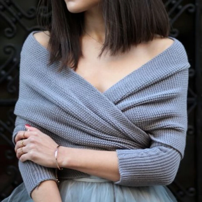 

Autumn Winter Sweaters Womens Oversized Off shoulder Loose Knitted Sweater Cross Jumper Pullover Top Women Knitting Outwear Coat