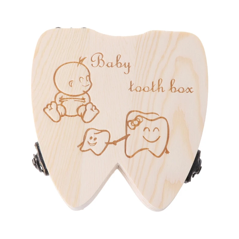 Caja de dientes de beb&eacute; de madera Natural, organizador de dientes de leche, almacenamiento para ni&ntilde;os y ni&ntilde;as, guardar estuche de recuerdo-3