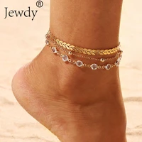 3pcsset gold color crystal star female anklets barefoot beach crochet sandals foot jewelry new ankle bracelets for women bridal