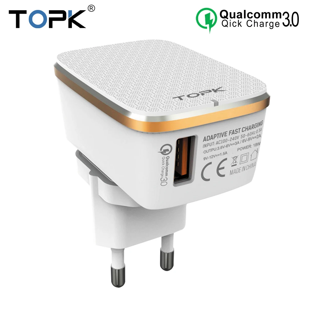 TOPK Quick Charge 3 0 USB Зарядное устройство штепсельная вилка стандартов ЕС и США 2 в 1
