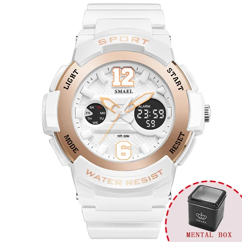 Rose Gold Box SMAEL женские часы водонепроницаемые розовые Золотые спортивные часы женские часы повседневные розовые часы для девочек Silicone1632 женские Цифровые Часы светодиодный - Цвет: Rose Gold Box
