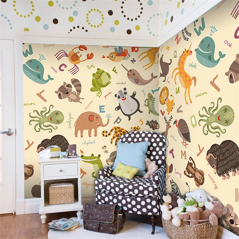 Обои для детской комнаты с 3D изображением животных из мультфильма|wallpaper custom|background