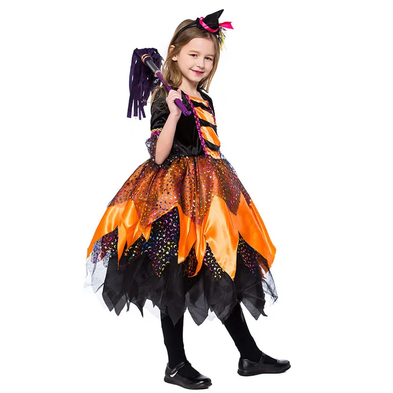 S-XL Girls Halloween Sorceress Costume for Children kids Magician Witch Cosplay Carnival Purim stage show Masquerade party dress |