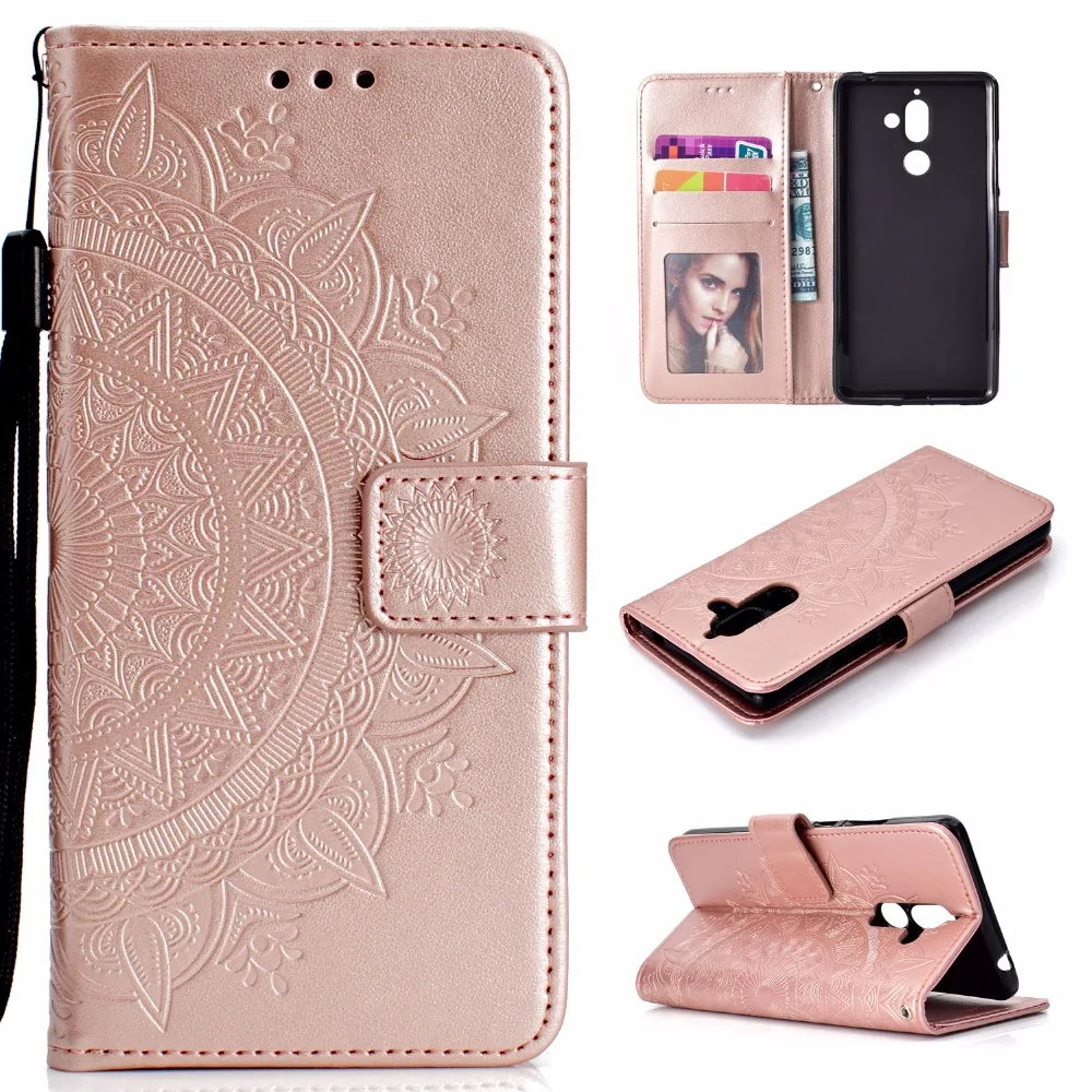 20pcs/lot Totem flower 3 card+photo frame wallet flip leather cover case for Nokia 1 7 plus housing | Мобильные телефоны и