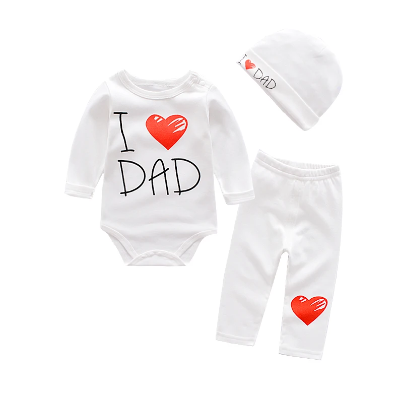 Комплекты одежды для малышей с надписью «Love mam& papa», хлопковый комплект одежды для мальчиков, костюм для новорожденных девочек, 3 предмета, боди с длинными рукавами+ штаны+ шапочка