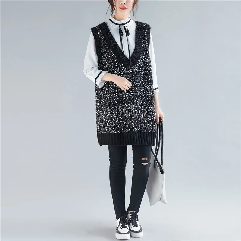 Женское платье майка с v образным вырезом и блестками большие размеры Осень зима