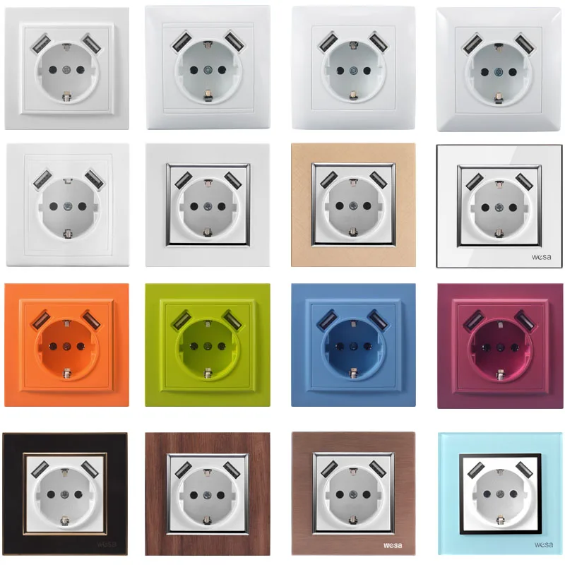 USB Wall одно гнездо заземления с двойным usb портом 5V 2A Enchufes Para Серебряный приз Electrique