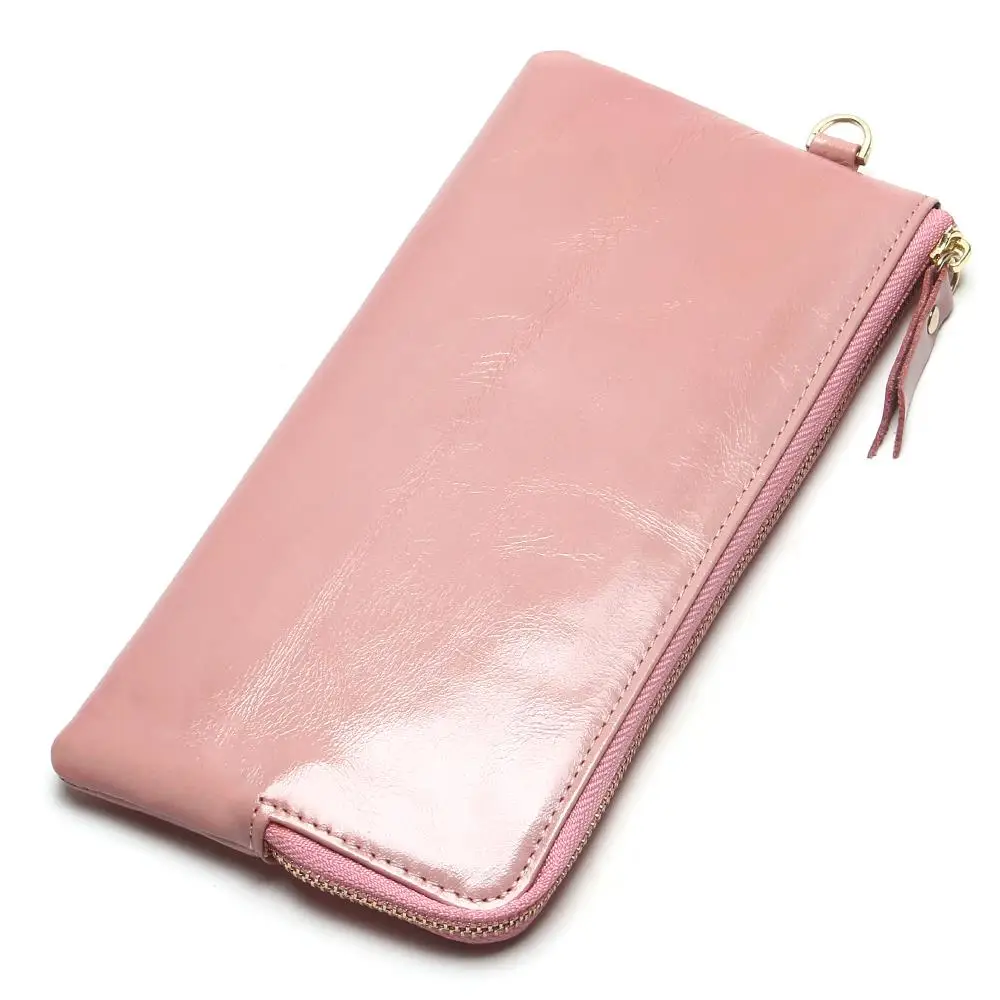 Pink Женская сумка для телефона, кошелек из кожи карамельного масла, длинный дизайн, дневной клатч, повседневный женский кошелек для денег, Женский кошелек для монет, Carteira Feminina - Цвет: Pink