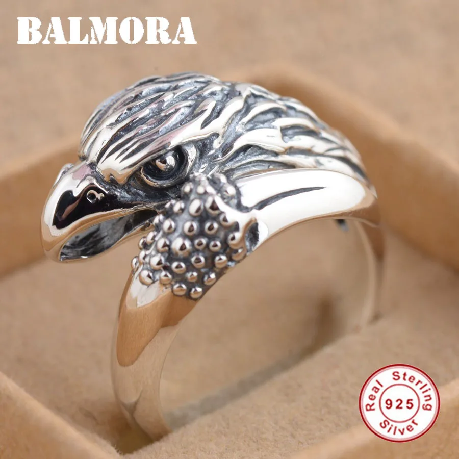 BALMORA, Настоящее 925 пробы, серебряные кольца с головой орла, открытые кольца для мужчин, подарок, Ретро стиль, тайское серебряное кольцо с животными, ювелирные изделия, Anillos SY21425