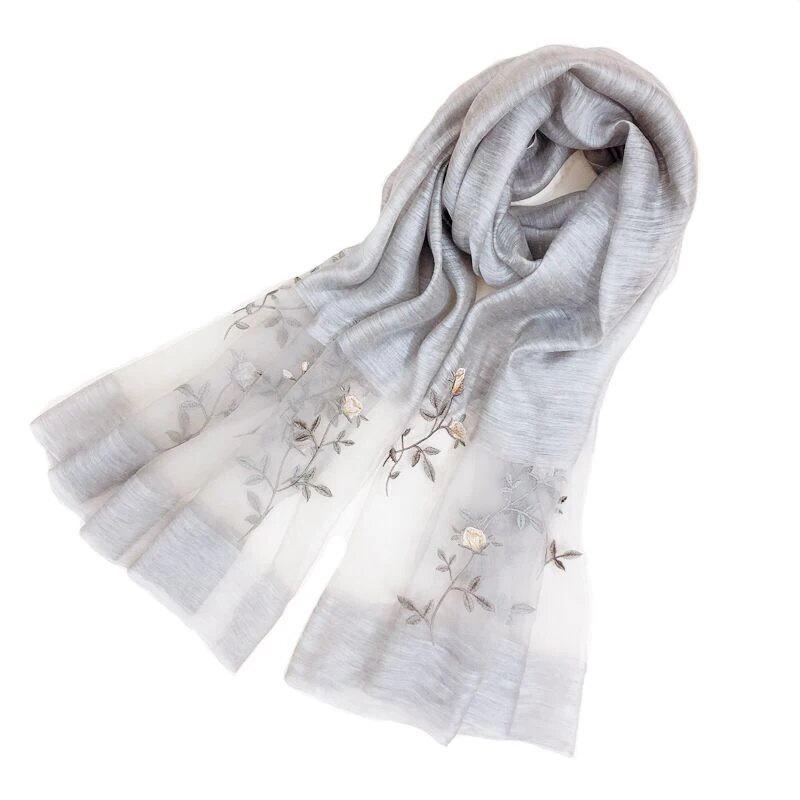 Высококачественный Женский шелковый шарф из искусственной шерсти с вышивкой в
