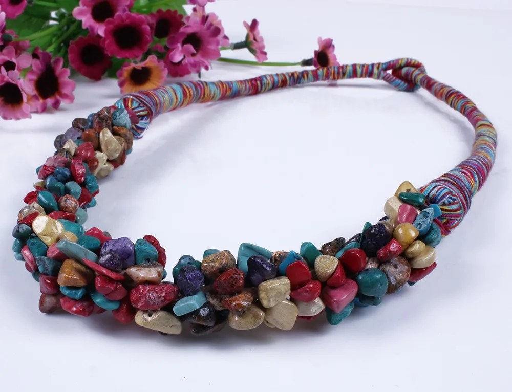 Ожерелье-чокер женское с камнями модное уникальное плетеное колье в богемном