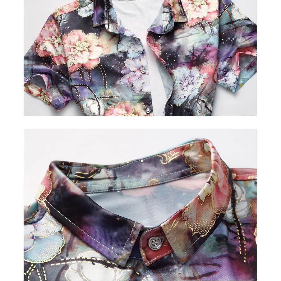 

2021 New style Fashion Male summer slim fit Printed casual cotton short sleeves shirts/Men lapel Bohemia Casual business shirts