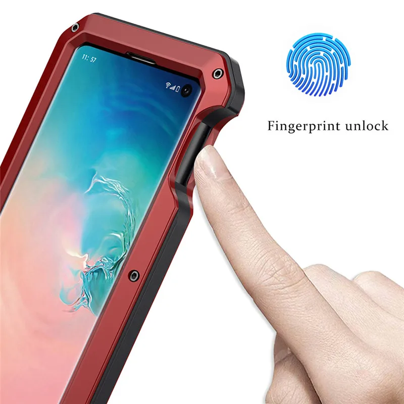 Luxury Doom Armor Case For Samsung Galaxy S10E Metal Case Shockproof Glass Film+Full Protective Rugged Military Protection Cover