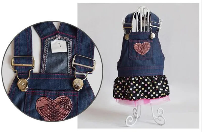 Джинсовое платье для собак летнее джинсовое в горошек одежда милая летняя