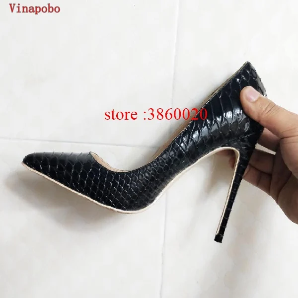 12cm Vinapobo/женские туфли-лодочки на высоком каблуке зеленого цвета со змеиным узором пикантные женские свадебные туфли с острым носком на шпильке размеры 34-43 - Цвет: 12cm