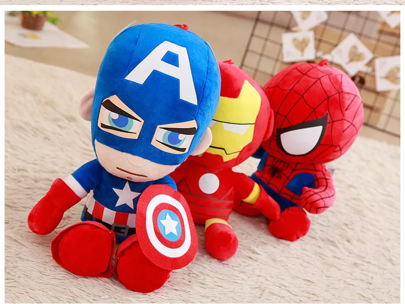Мстители 3 Плюшевые игрушки Человек-паук Железный человек Капитан американские игрушки плюшевые куклы 25 см 50 см Супер Герои модель игрушки для мальчиков