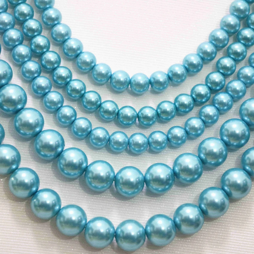 5 рядов ожерелье серьги цвет небесно-синий имитация жемчуга Shell стеклянные бусины