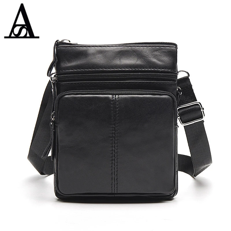 AITESEN 2017 New Men's Bags Cowhide Leather Shoulder Bag Multiple Zipper Leisure Man Crossbody Travel Small | Багаж и сумки