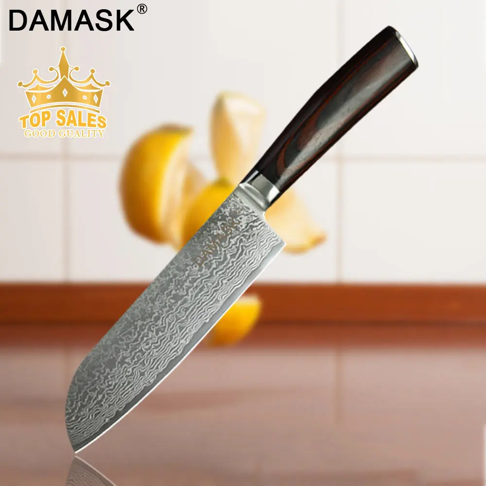 F 7 Santoku Knife Набор кухонных ножей Damask " шеф-повара 8" нарезка " сантоку 7" разделка Профессиональные Кухонные ножи Япония Дамасская сталь рыба и нож для мяса - Цвет: F 7 Santoku Knife